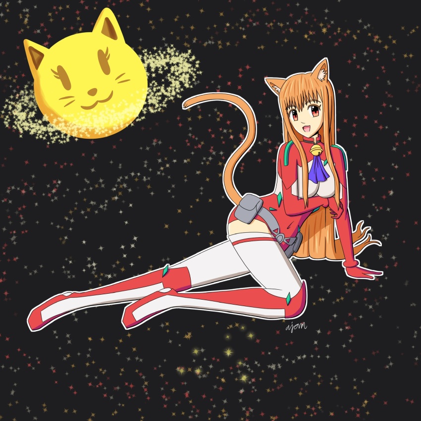 1girl, ajamnova, animal_ears, arm_support, arm_under_breasts, artist_name, asobi_ni_iku_yo!, bad_id