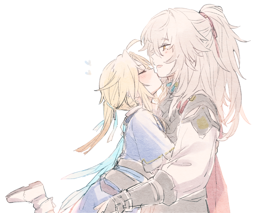 2boys, blonde_hair, blush, chin_kiss, chinese_clothes, closed_eyes, grey_hair, hair_between_eyes