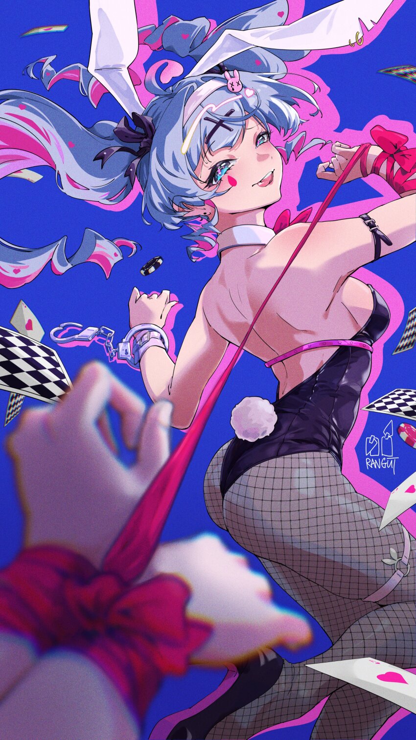 absurdres, animal_ears, fake_tail, fishnet_pantyhose, fishnets, hatsune_miku, highres, pantyhose