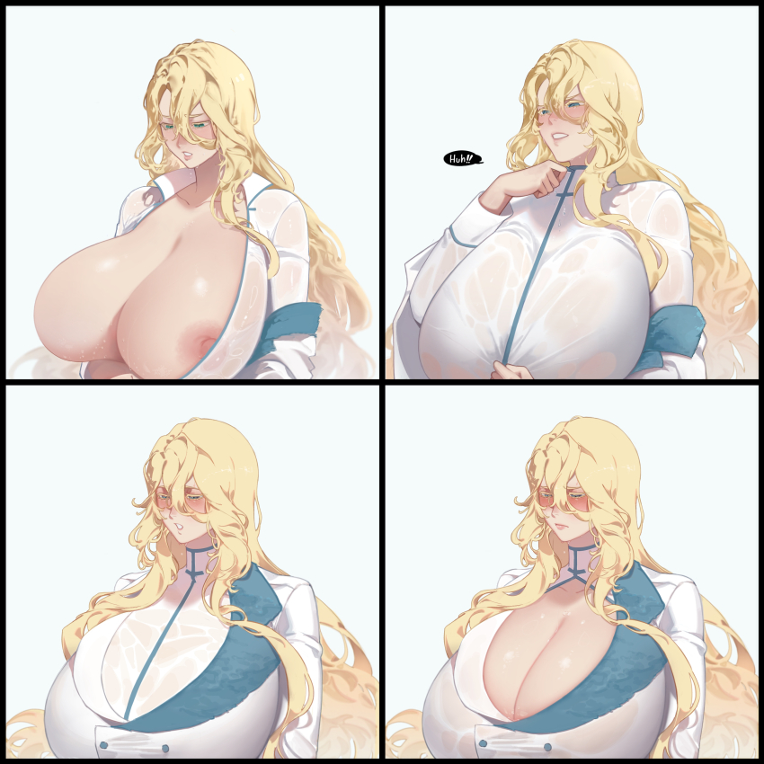 1girl, absurdres, bleach, bleach:_sennen_kessen-hen, blonde_hair, breasts, cleavage, coat