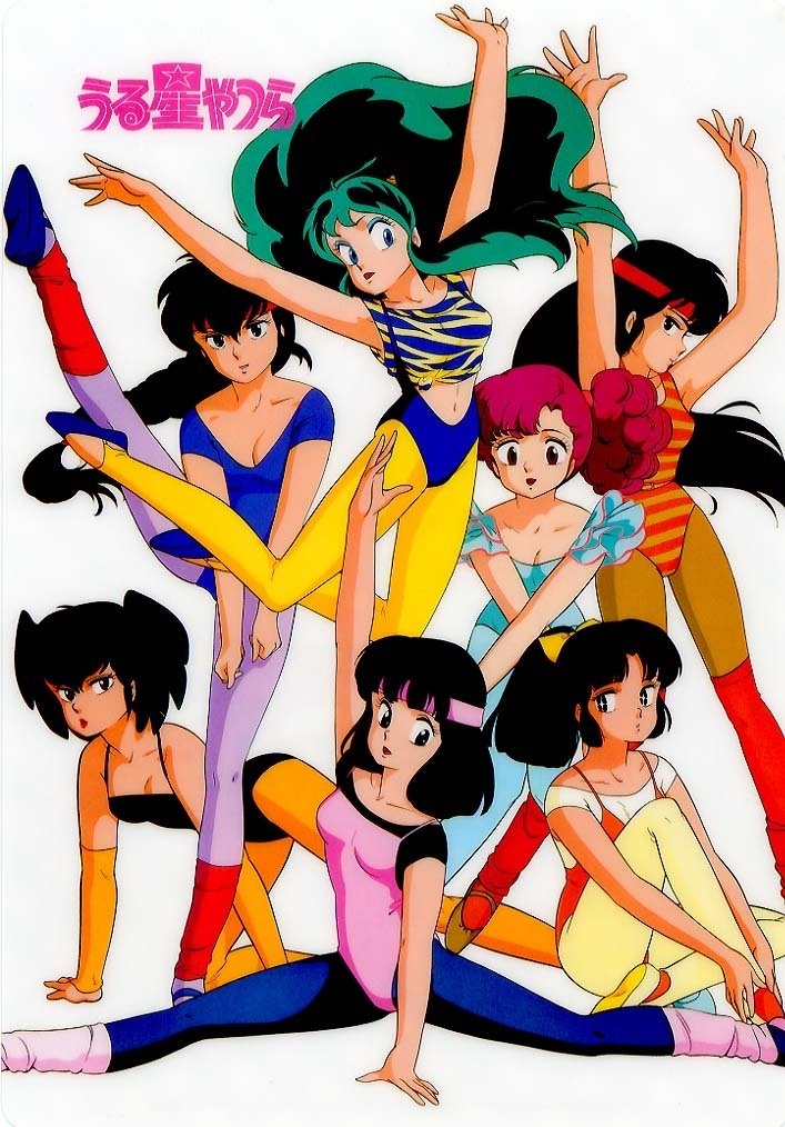 6+girls, blue_eyes, green_hair, horns, kurama_(urusei_yatsura), long_hair, lum, miyake_shinobu