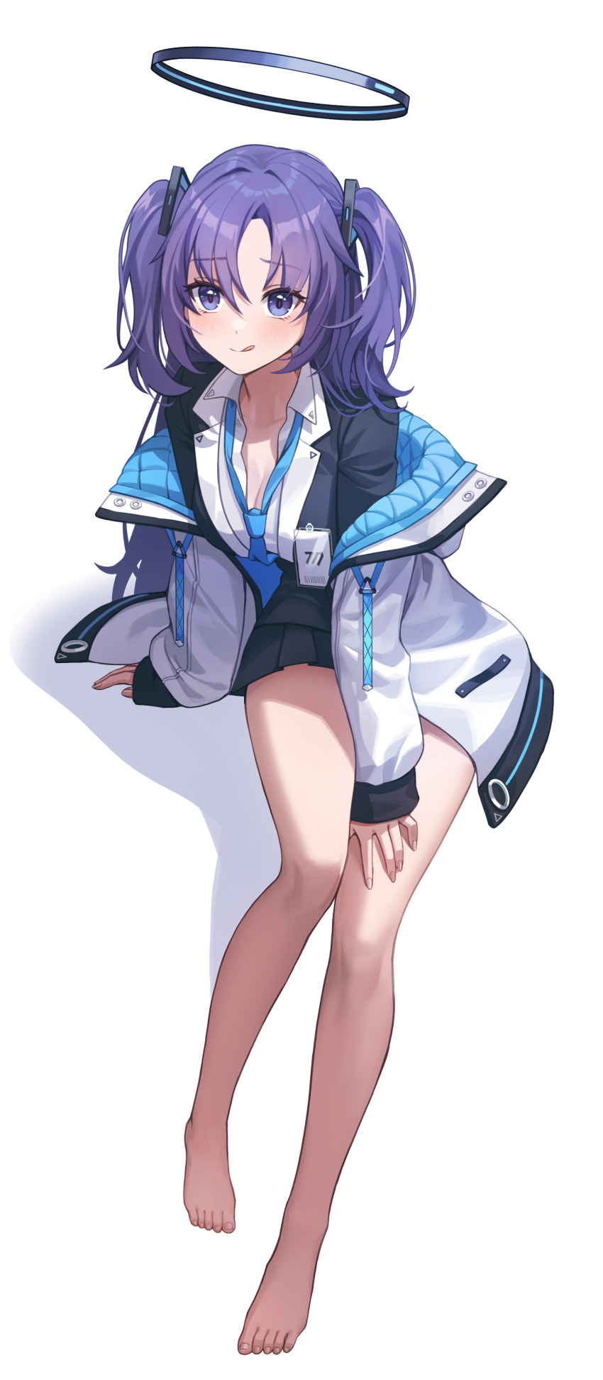1girl, absurdres, black_skirt, blue_archive, blue_necktie, blush, breasts, cleavage