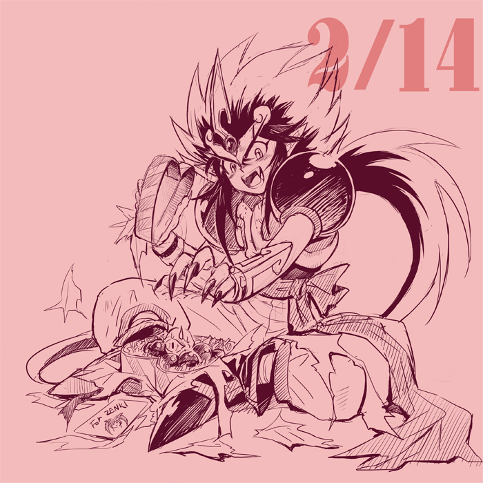 1boy, 1other, armor, artist_request, bandaged_arm, bandages, big_hair, box