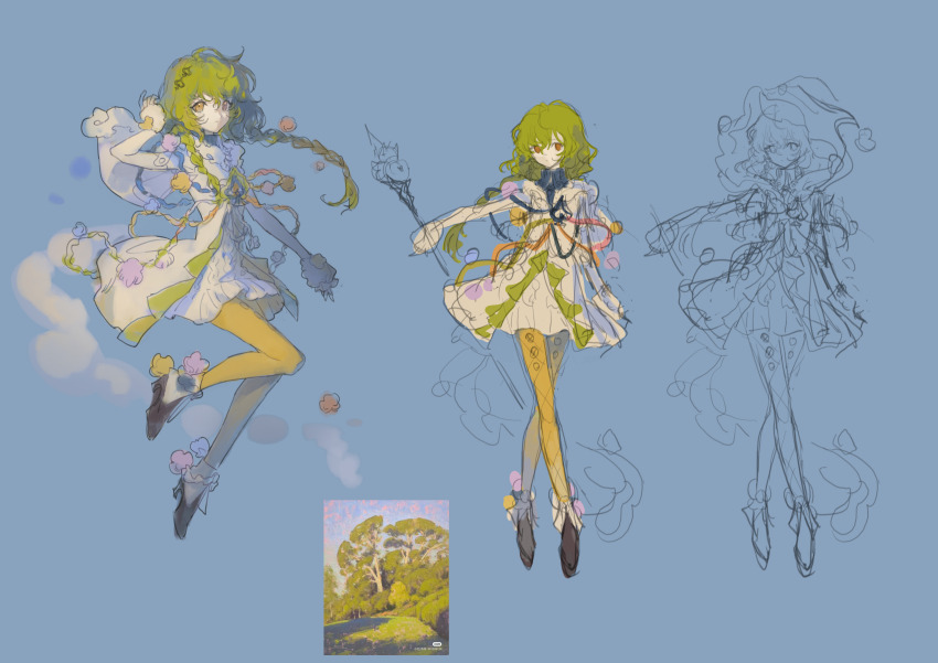 1girl, absurdres, bad_bcy_id, bad_id, bare_arms, blue_background, blue_collar, blue_flower