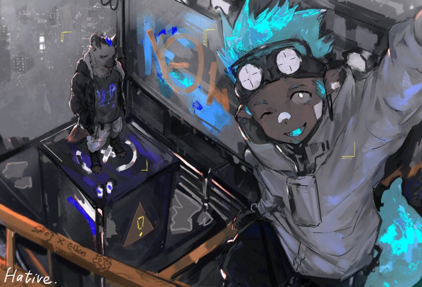 2boys, arknights, bandage_on_face, bandages, bandaid, bandaid_on_face, bandaid_on_nose, black_gloves