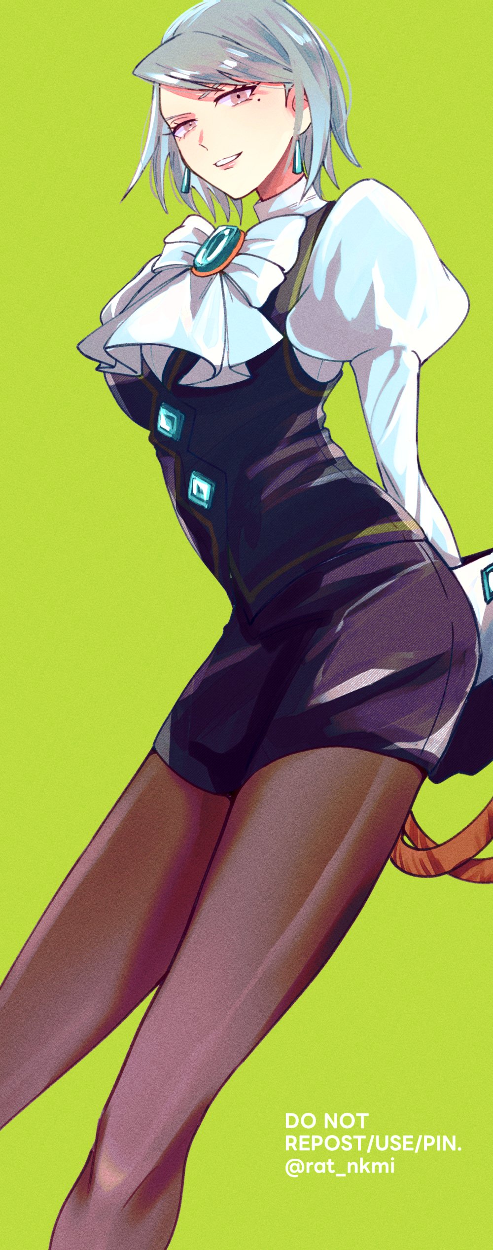 1girl, absurdres, ace_attorney, arms_behind_back, black_skirt, black_vest, bow, bowtie