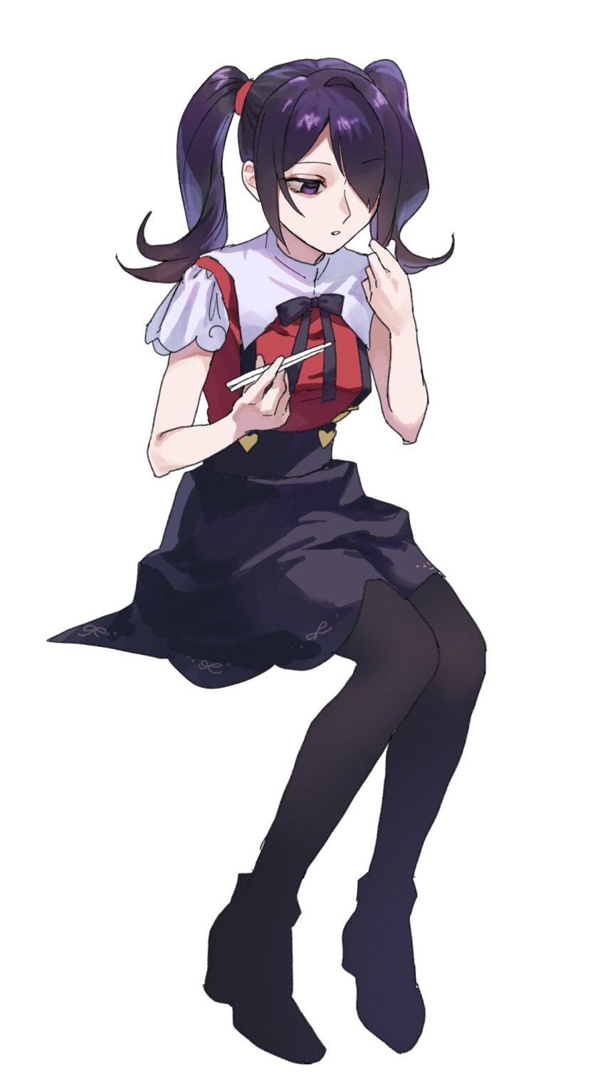 1girl, ame-chan_(needy_girl_overdose), black_boots, black_hair, black_pantyhose, black_ribbon, black_skirt, boots