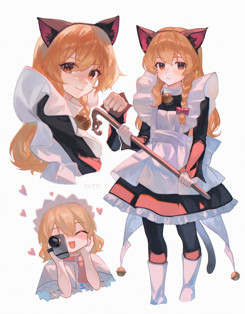 2girls, absurdres, alice_margatroid, alternate_costume, animal_ears, apron, bell, black_dress