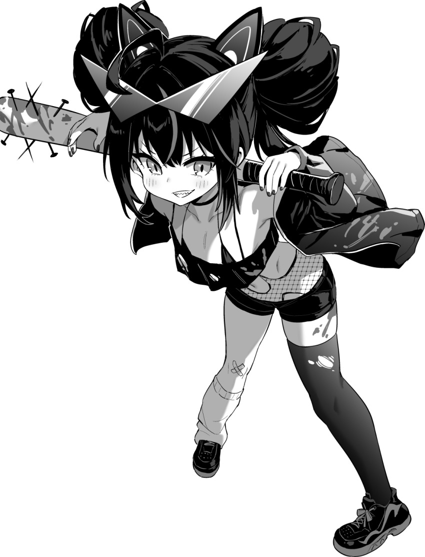 1girl, ahoge, azur_lane, azur_lane:_slow_ahead, bandaid, bandaid_on_knee, bandaid_on_leg, baseball_bat