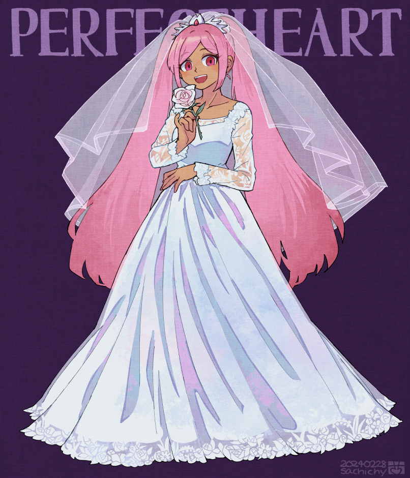 1girl, aizawa_sachi, artist_name, bridal_veil, character_name, collarbone, dark-skinned_female, dark_skin