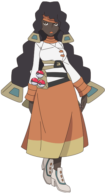 1girl, breasts, bright_pupils, brown_eyes, chalce_(pokemon), closed_mouth, dark-skinned_female, dark_skin