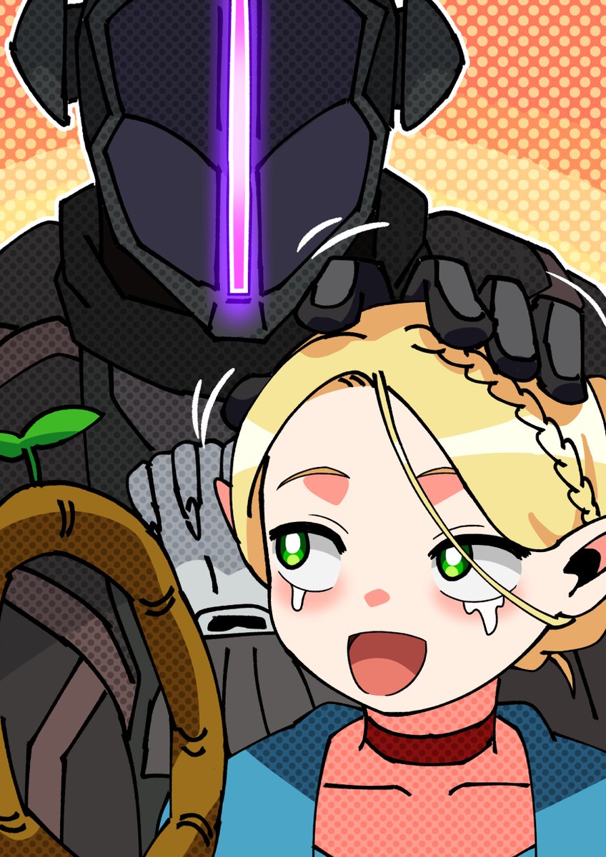 1boy, 1girl, :d, black_coat, black_gloves, blonde_hair, bondrewd, braid