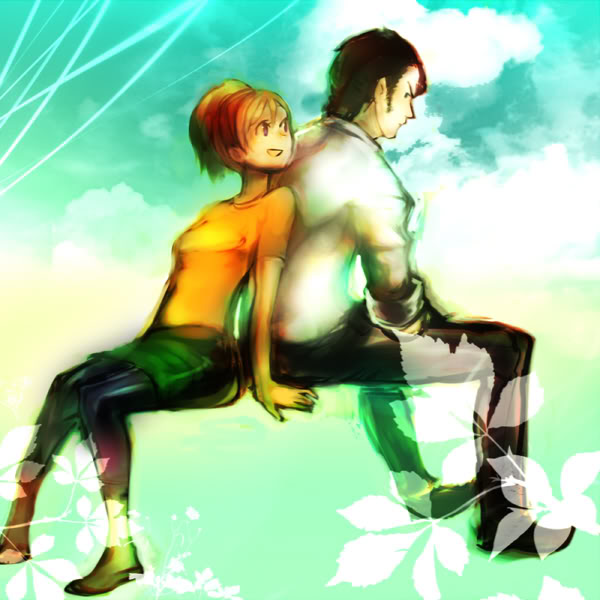 1boy, 1girl, artist_request, black_hair, brown_hair, couple, harvest_moon, jill_(harvest_moon)