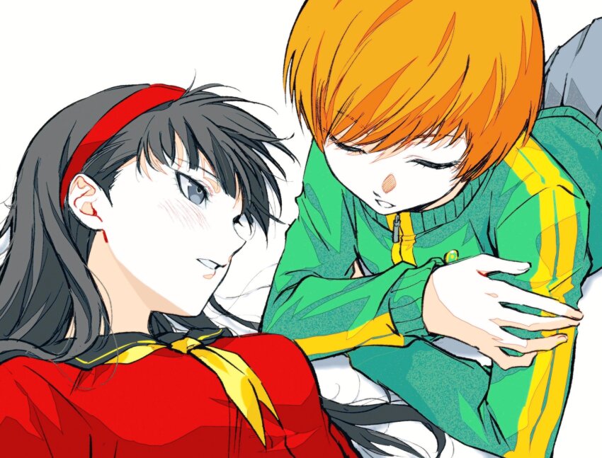 2girls, ako_(eanaaati1), amagi_yukiko, black_hair, black_sailor_collar, black_skirt, bob_cut, breasts