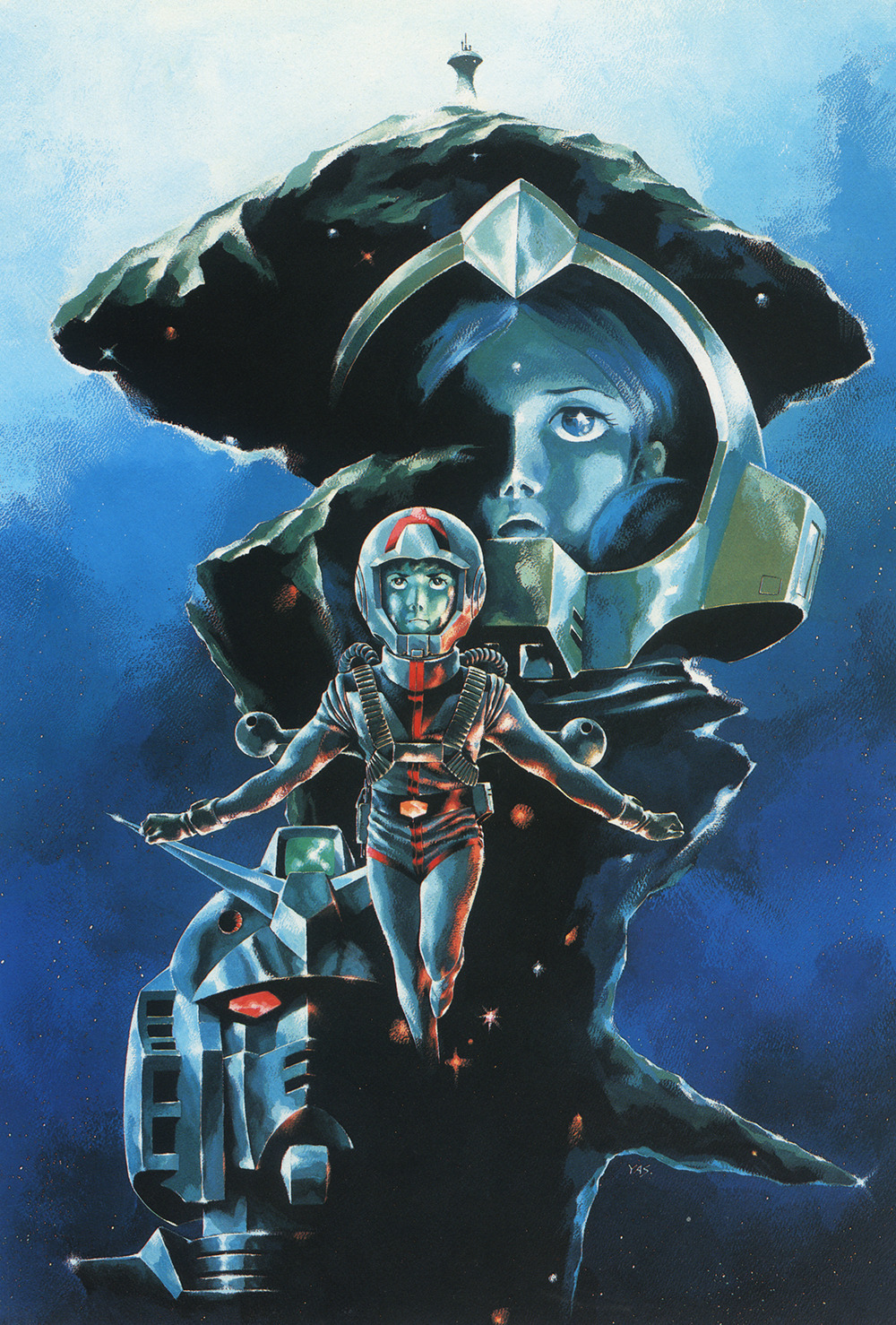 1970s_(style), 1980s_(style), 1boy, 1girl, a_baoa_qu, amuro_ray, asteroid, bindi