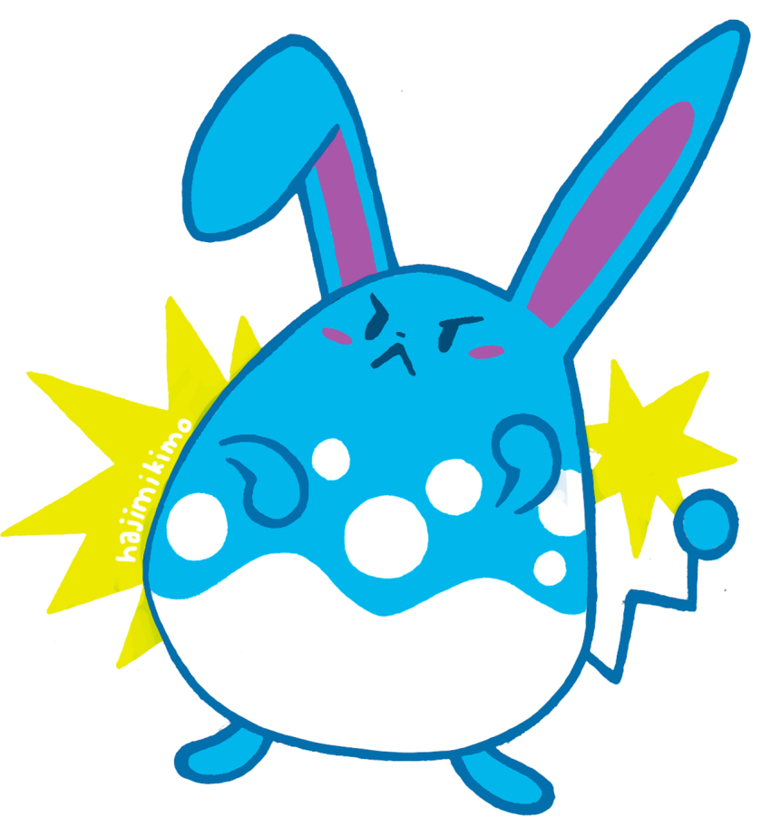 :<, animal_ears, animal_focus, azumarill, belly_drum_(pokemon), full_body, gen_2_pokemon, highres