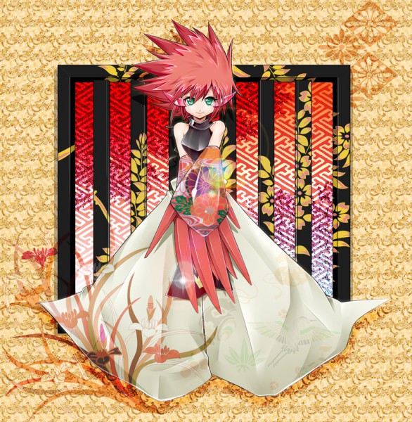 1boy, claws, full_body, gauntlets, green_eyes, karakuridoji_ultimo, looking_at_viewer, male_focus, md5_mismatch, red_hair, resized, solo, ultimo, yuizawa