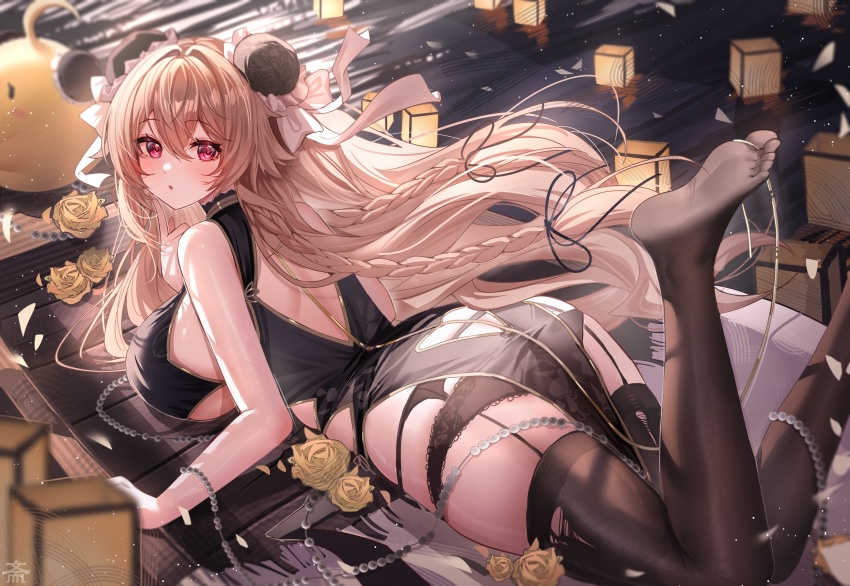 1girl, absurdres, anchorage_(azur_lane), anchorage_(moonlit_boat_ride)_(azur_lane), ass, azur_lane, bare_arms, bare_shoulders
