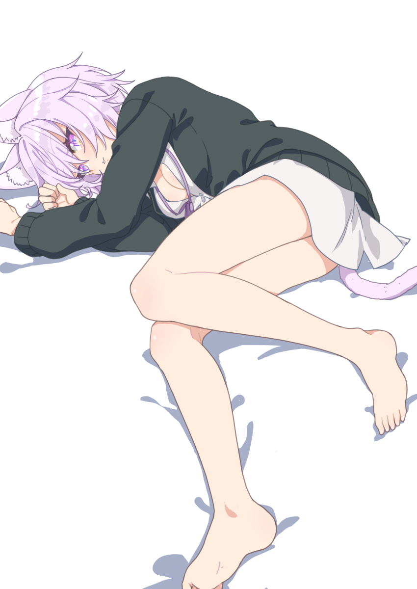 1girl, absurdres, akitsu_mikami, animal_ear_fluff, animal_ears, barefoot, black_cardigan, breasts