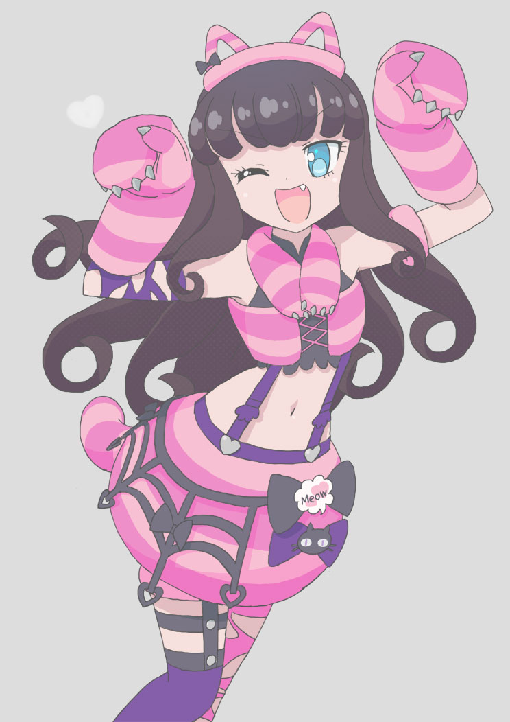 1girl, ;d, animal_ear_hairband, animal_ears, animal_hands, blue_eyes, brown_hair, cat_ear_hairband