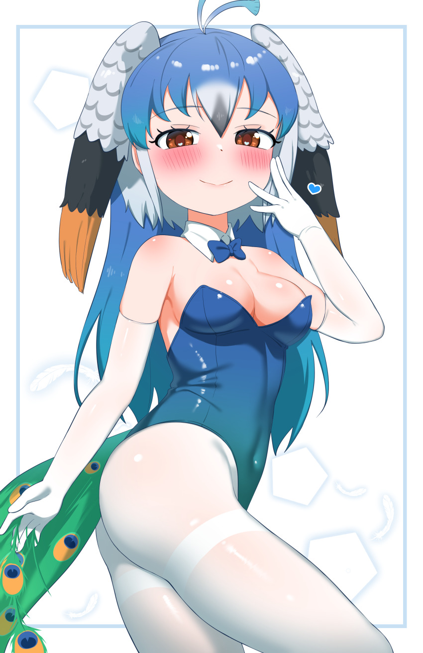 1girl, absurdres, bare_shoulders, bird_girl, bird_tail, bird_wings, blue_bow, blue_bowtie
