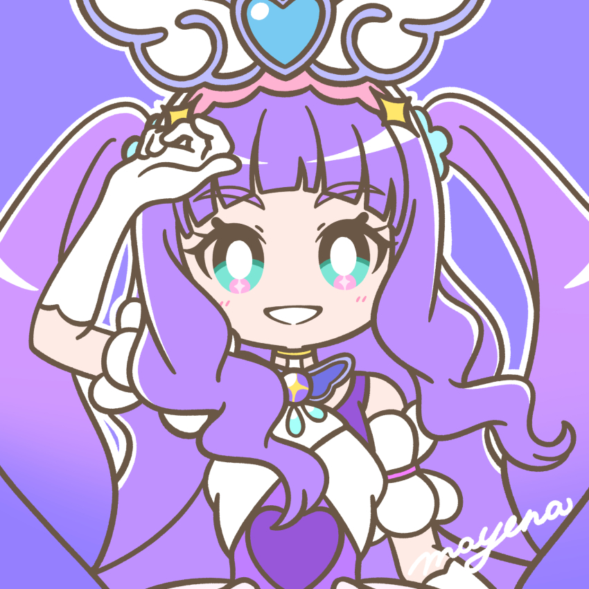 1girl, aqua_eyes, bright_pupils, brooch, cure_majesty, detached_sleeves, dress, ellee-chan