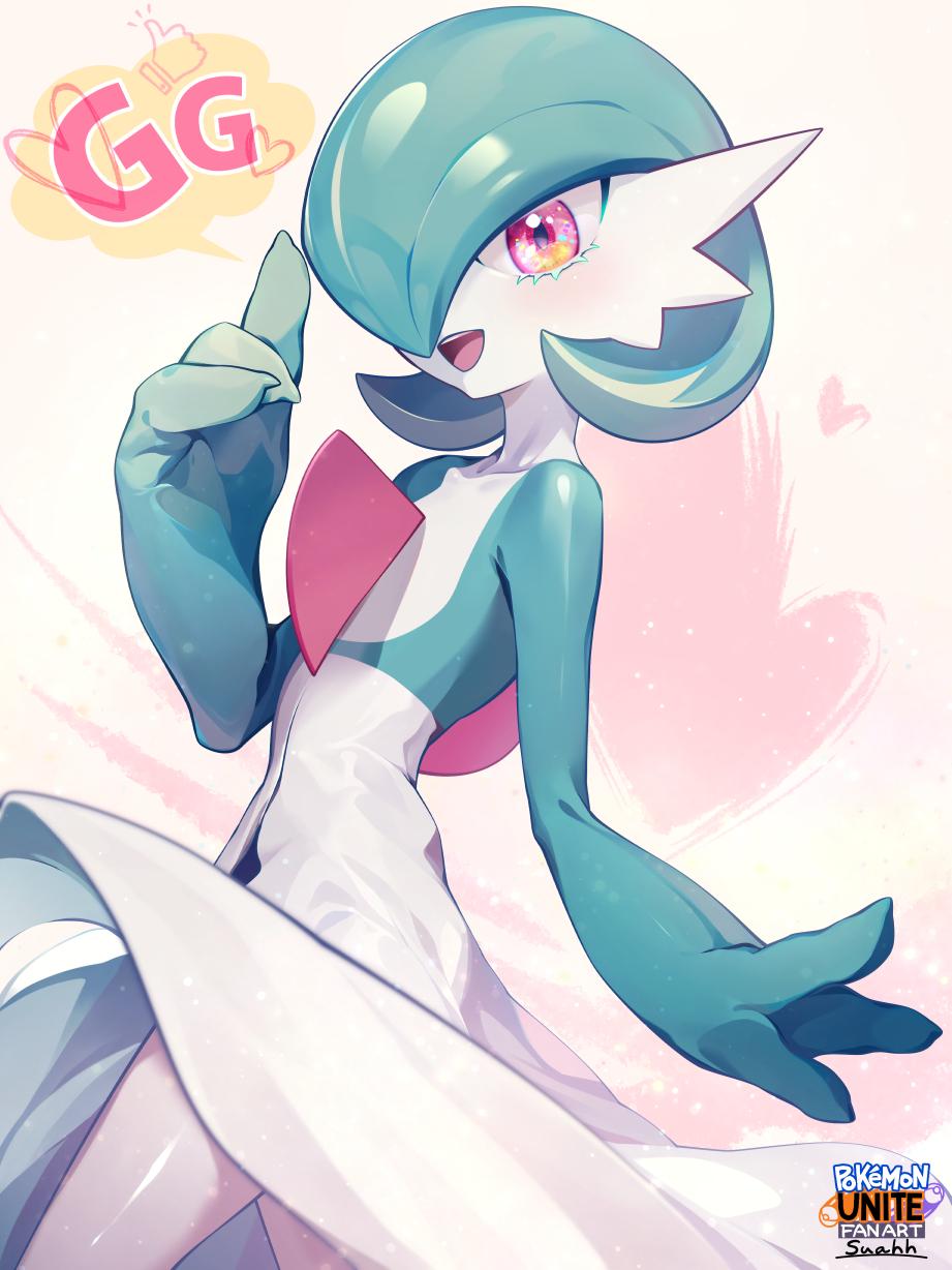1other, :d, blush, colored_skin, copyright_name, flipped_hair, gardevoir, gen_3_pokemon