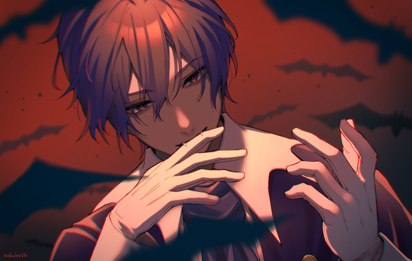 1boy, bat_(animal), blue_eyes, blue_hair, kaito_(classic)_(vocaloid), coat, commentary_request, dark_blue_hair