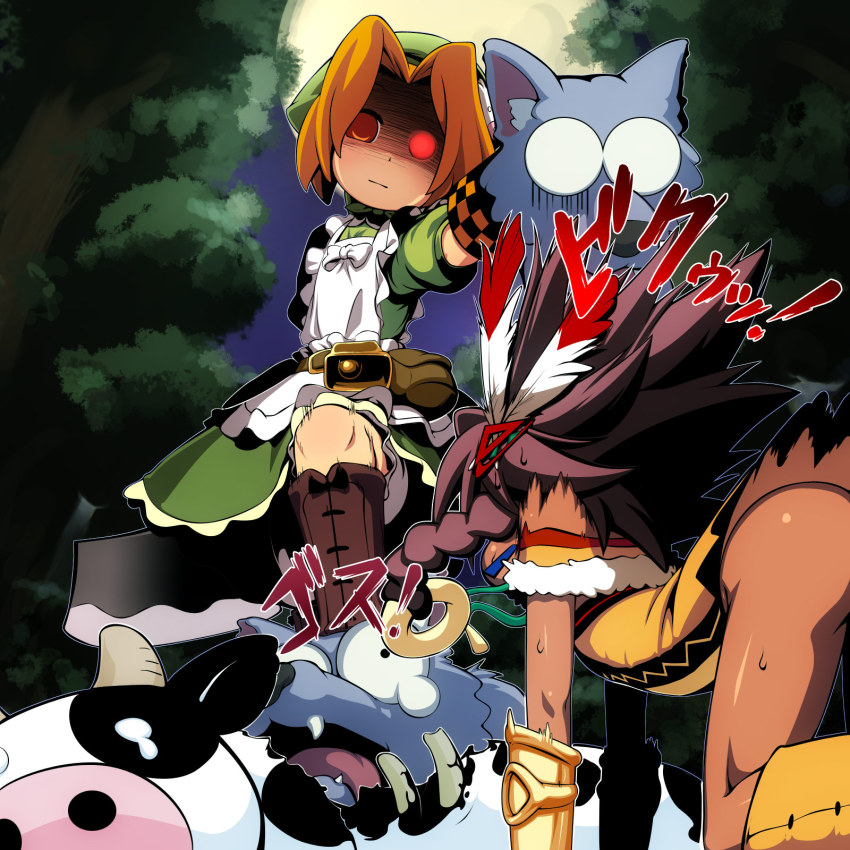 2girls, all_fours, apron, ass, atlus, bad_id, bad_pixiv_id, beast_king_(sekaiju)