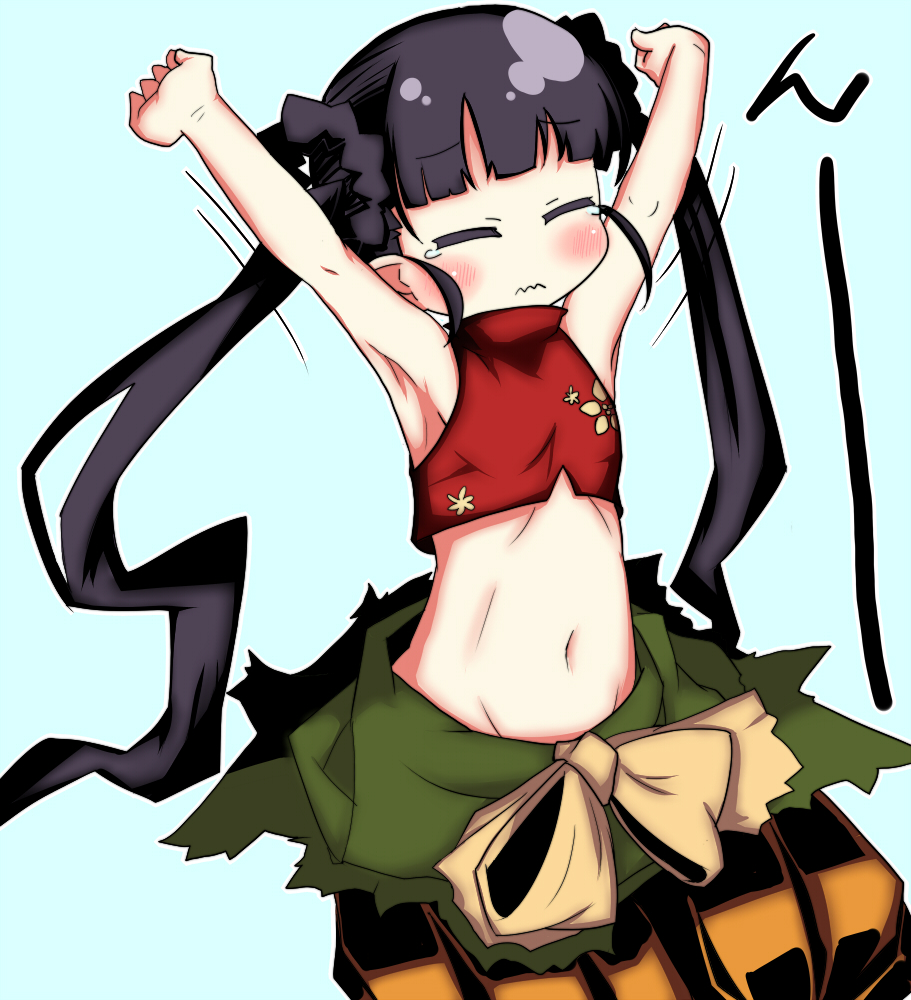 1girl, armpits, ashi_karekusa, atlus, bad_id, bad_pixiv_id, black_hair, closed_eyes
