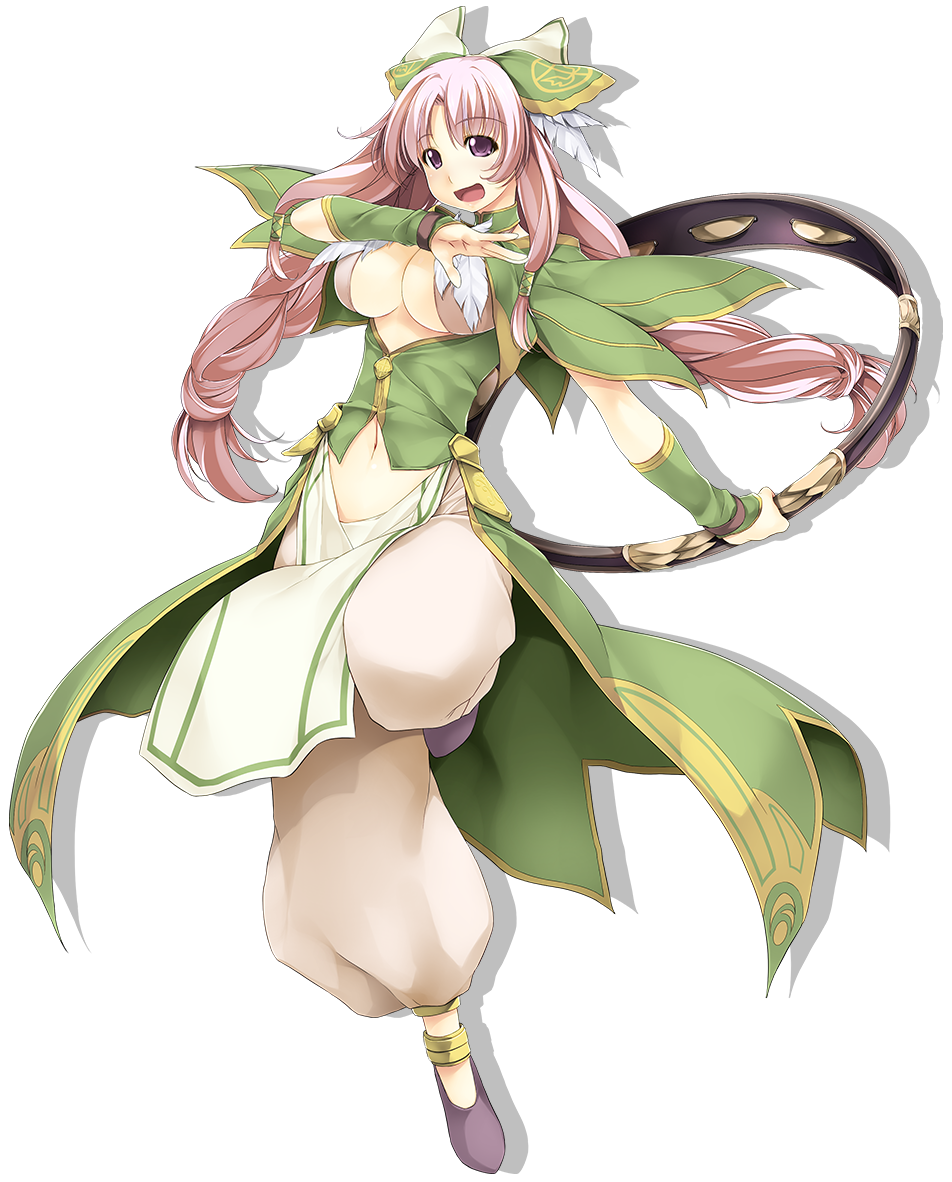 1girl, atelier-moo, braid, breasts, cleavage, curtained_hair, dancing, detached_sleeves