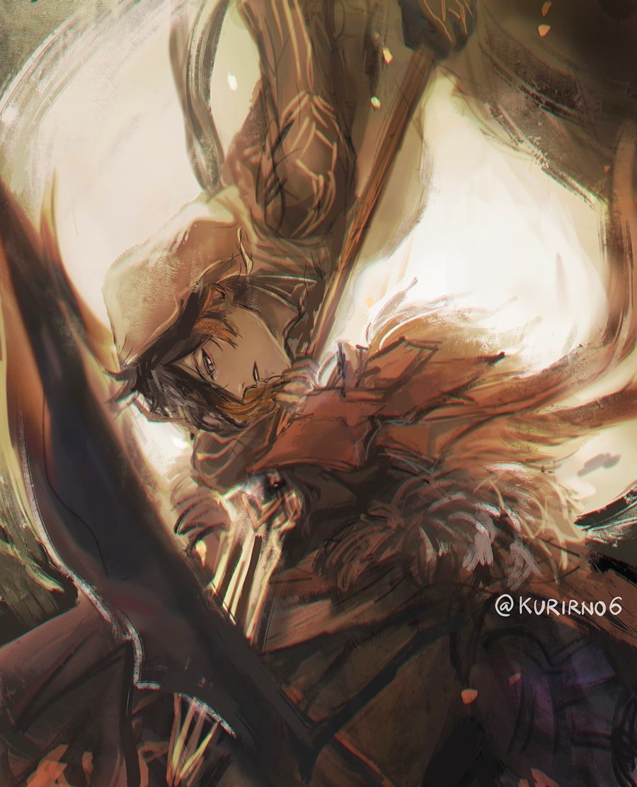 2boys, fighting, foul_legacy_transformation, genshin_impact, holding, holding_weapon, kurirno6, looking_at_another