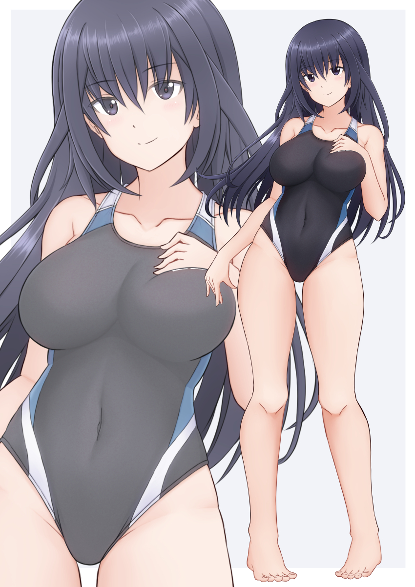1girl, absurdres, agatsuma_kei, alice_gear_aegis, black_eyes, black_hair, black_one-piece_swimsuit, breasts