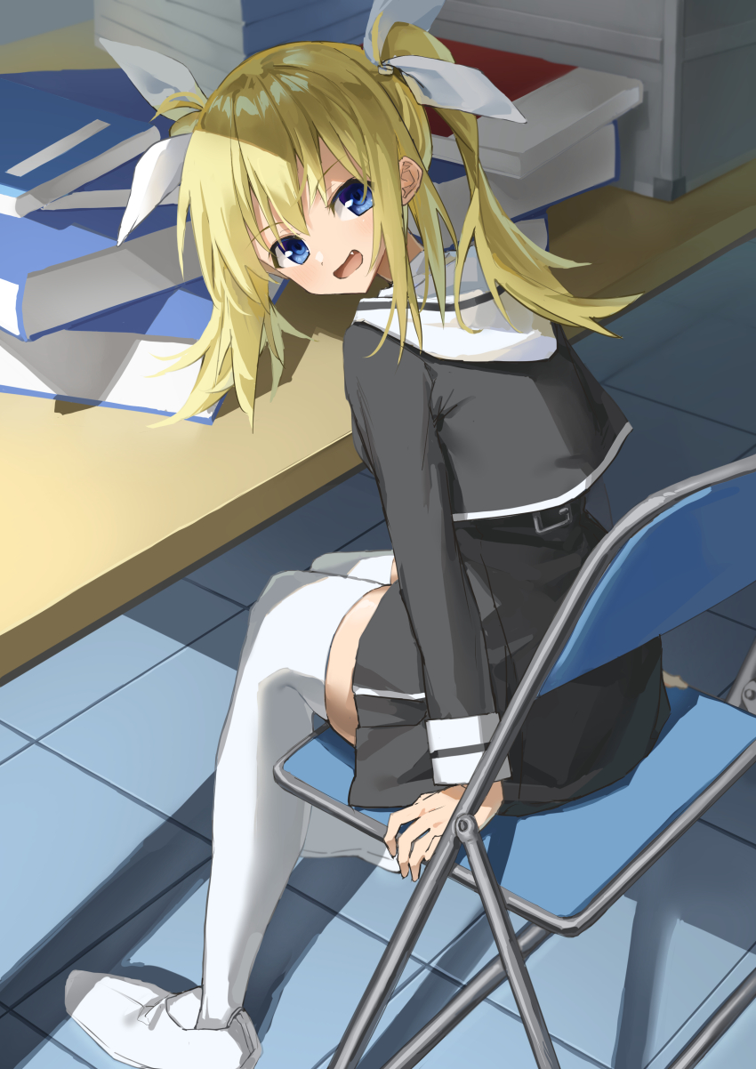 1girl, absurdres, arimura_hinae, arms_at_sides, black_jacket, black_skirt, blonde_hair, blue_eyes
