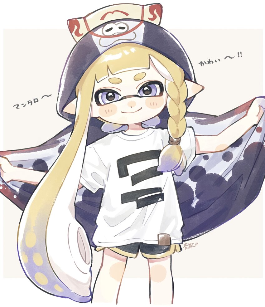 1girl, absurdres, aoaza_83, asymmetrical_legwear, big_man_(splatoon), big_man_(splatoon)_(cosplay), black_shorts, blonde_hair