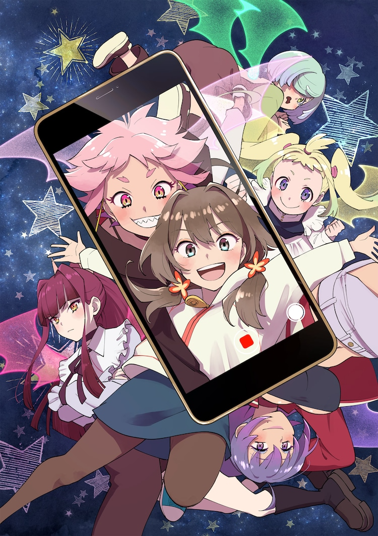 6+girls, ahoge, angry, arms_up, black_shirt, black_skirt, blonde_hair, blue_eyes