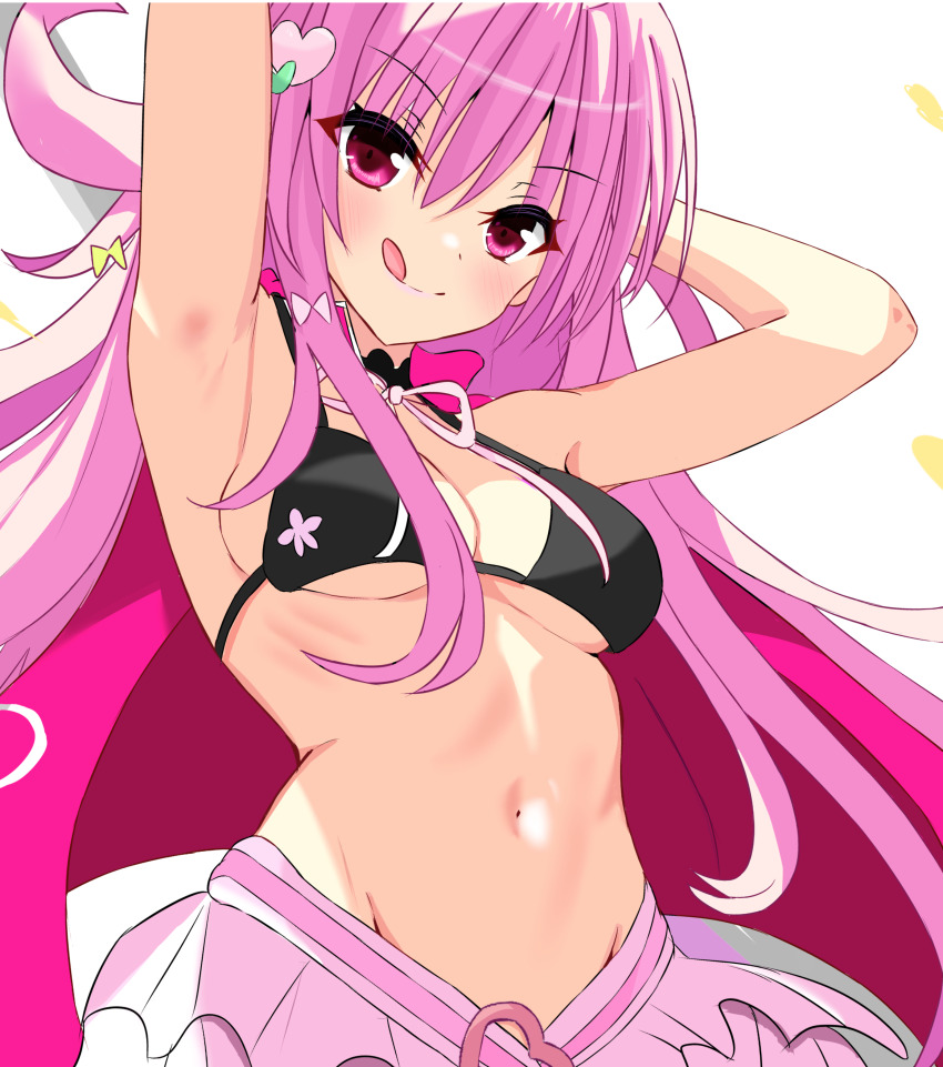 1girl, 2024, :q, absurdres, armpits, arms_up, bikini, black_bikini