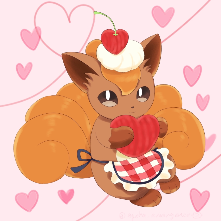 animal_focus, apron, brown_eyes, cherry, food, fruit, gen_1_pokemon, heart