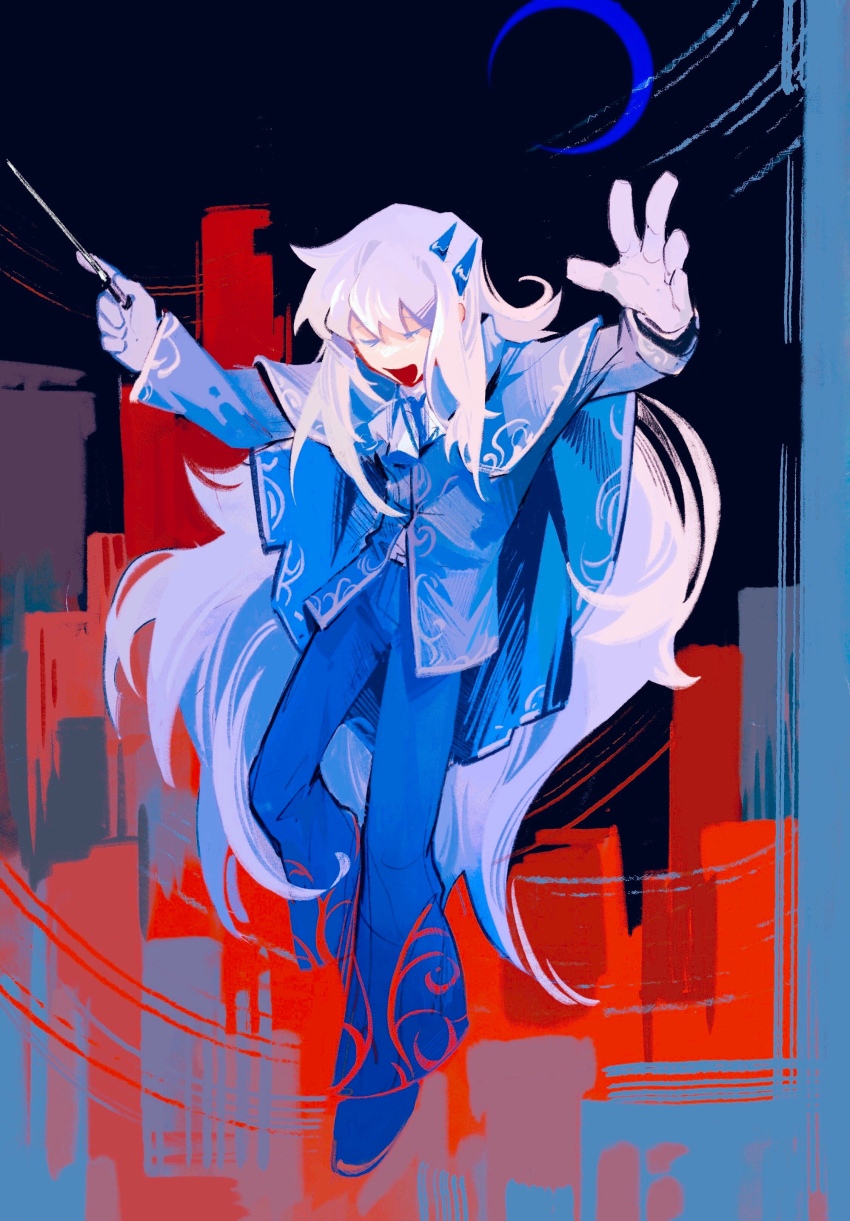 1boy, absurdres, argalia_(project_moon), ascot, beeeeeebird, blue_cape, blue_jacket, blue_pants