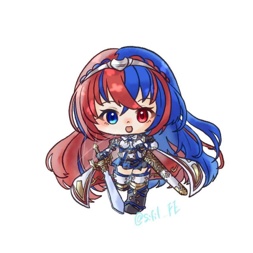 1girl, female_alear_(fire_emblem), blue_eyes, blue_hair, braid, chibi, crossed_bangs, crown_braid