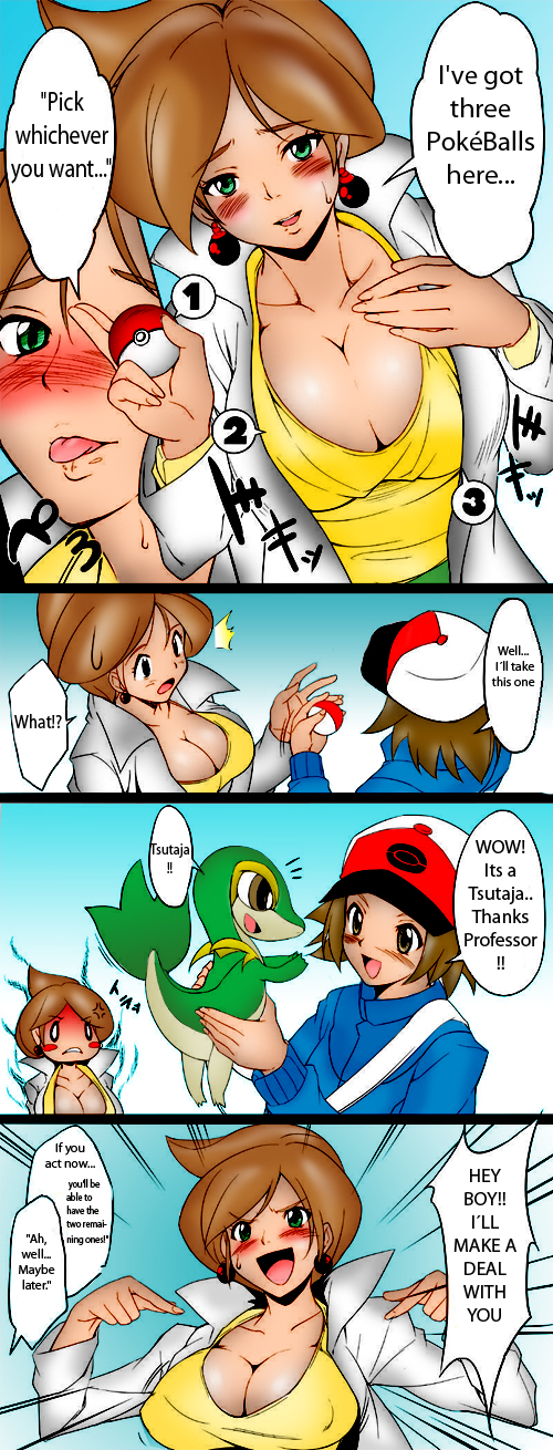 10s, 1boy, 1girl, ^^^, professor_juniper, blush, blush_stickers, breasts