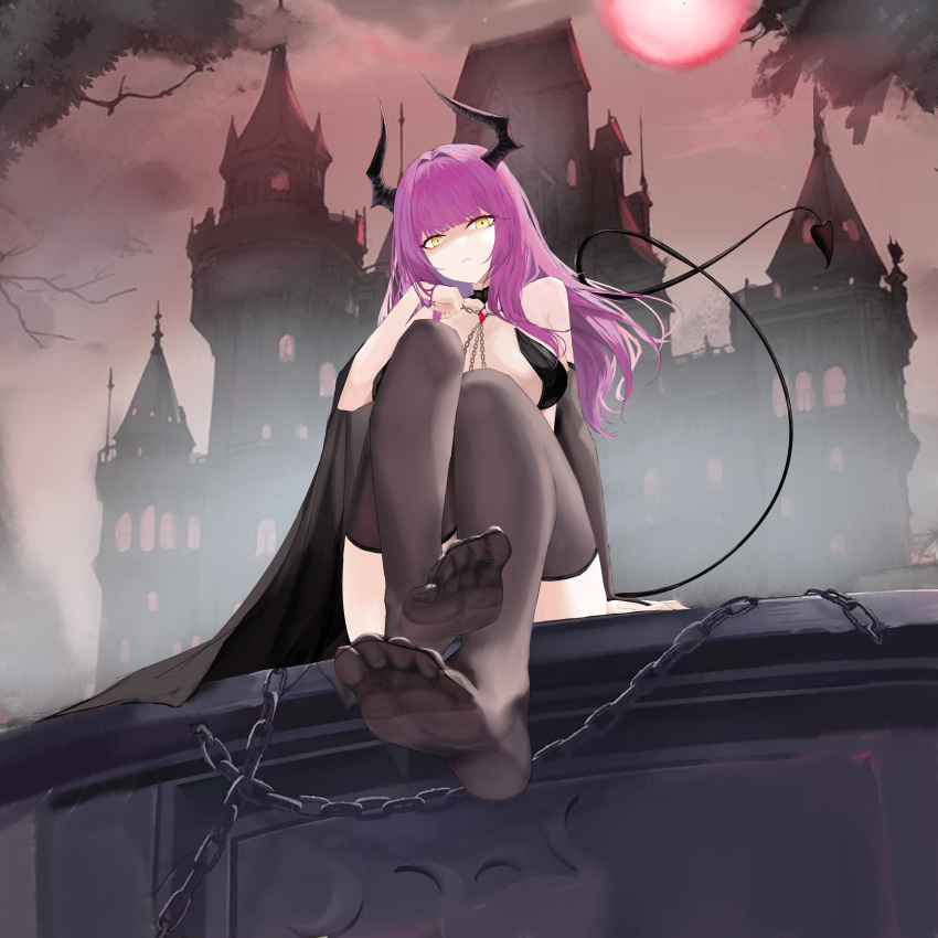 1girl, absurdres, azur_lane, castle, demon_tail, devonshire_(azur_lane), feet, highres