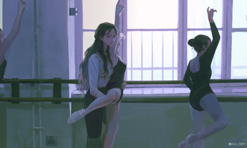 4girls, aespa, arm_up, athletic_leotard, ballerina, ballet, ballet_class_clothes, ballet_slippers