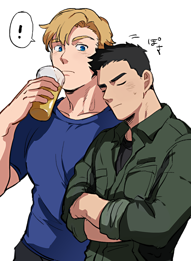 !, 2boys, ao_isami, black_hair, blonde_hair, couple, crossed_arms, lewis_smith