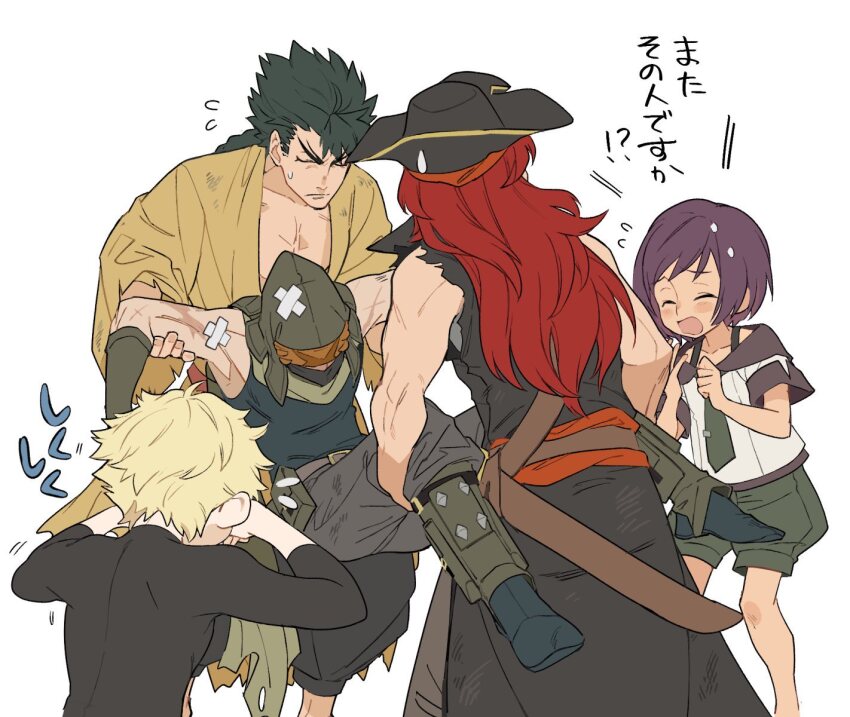 5boys, arman_no_shuku, bandages, carrying, carrying_person, closed_eyes, crying, etrian_odyssey