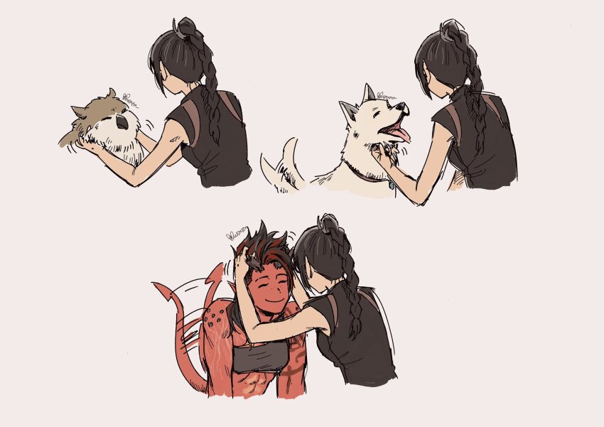 2girls, animal, baldur's_gate, baldur's_gate_3, bird, broken_horn, closed_eyes, colored_skin