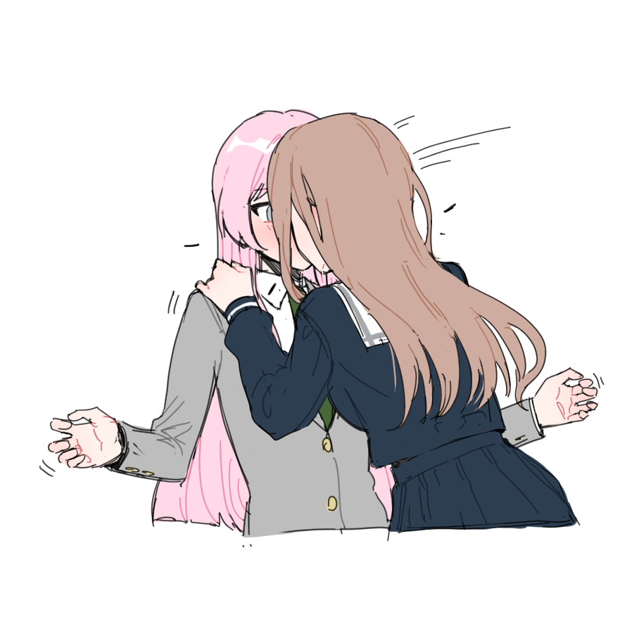 2girls, ast.rockett, bang_dream!, bang_dream!_it's_mygo!!!!!, black_footwear, black_skirt, brown_hair, chihaya_anon