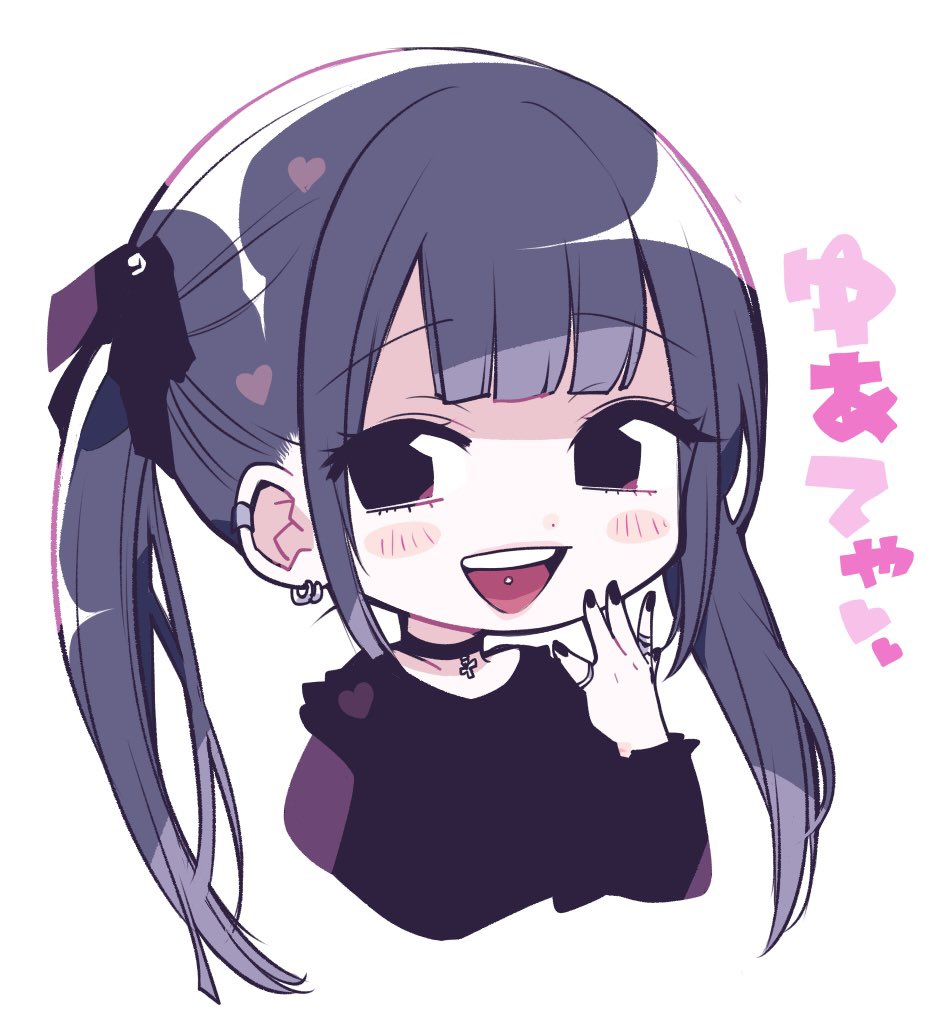1girl, :d, ashita_watashi_wa_dareka_no_kanojo, black_choker, black_eyes, black_nails, black_ribbon, blunt_bangs