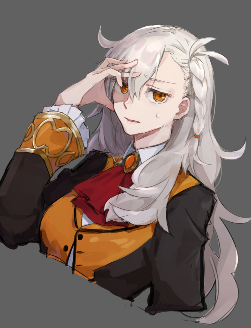 1girl, ascot, asymmetrical_bangs, black_coat, braid, coat, cropped_torso, fate/grand_order