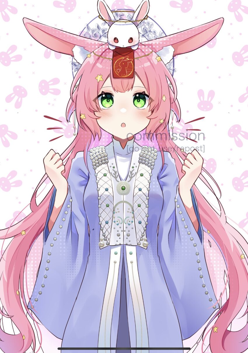 animal_ears, ao_nhat_binh, commission, dreamy_etude, green_eyes, hair_ornament, highres, indie_virtual_youtuber